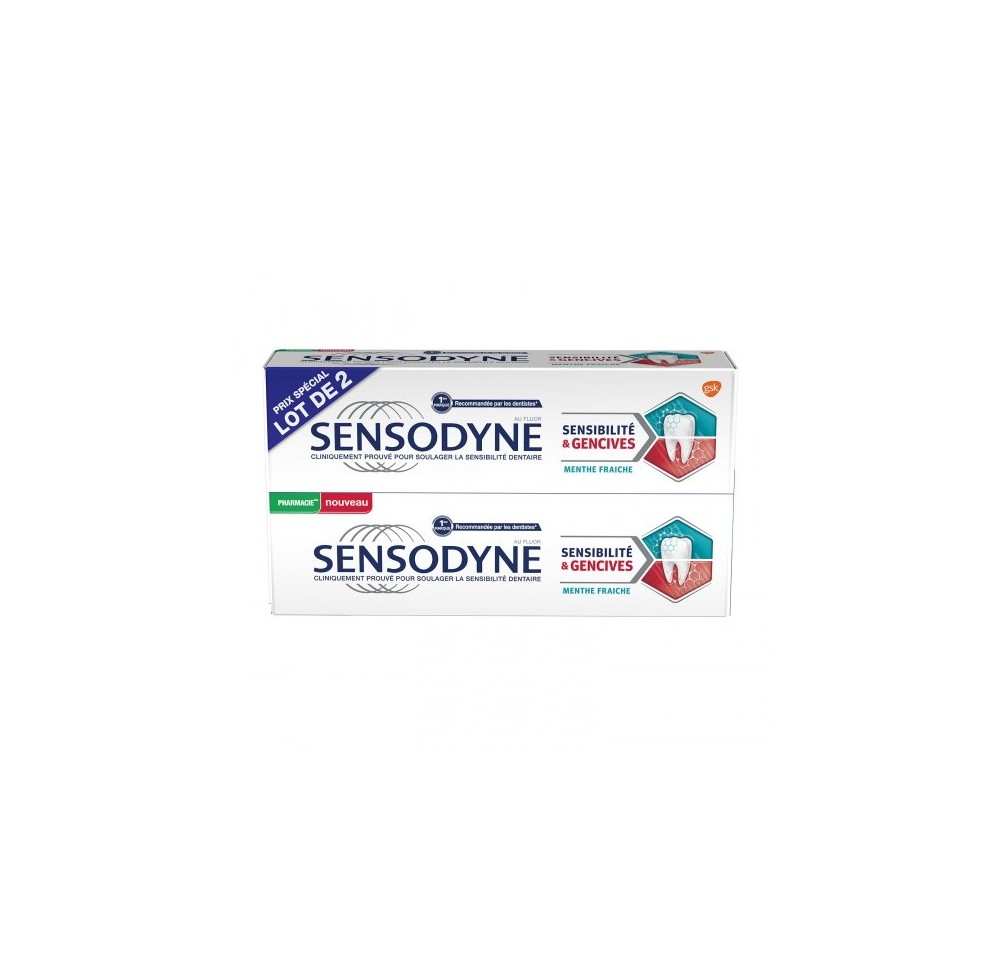 Sensodyne Dentifrice Sensibilité & Gencives Menthe Fraîche 2x75ml