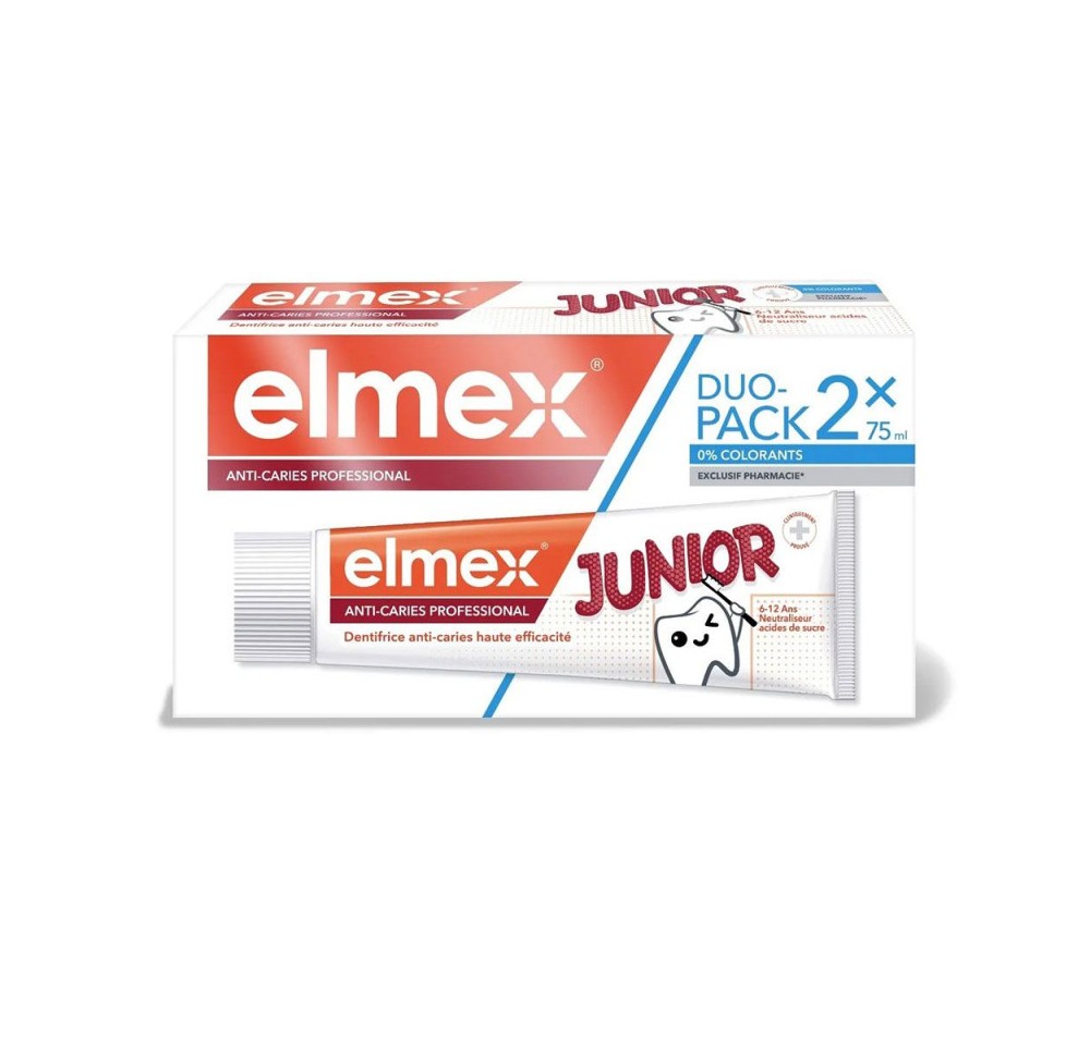 Elmex Dentifrice Junior 2x75ml + 1 Brosse à Dents Offerte