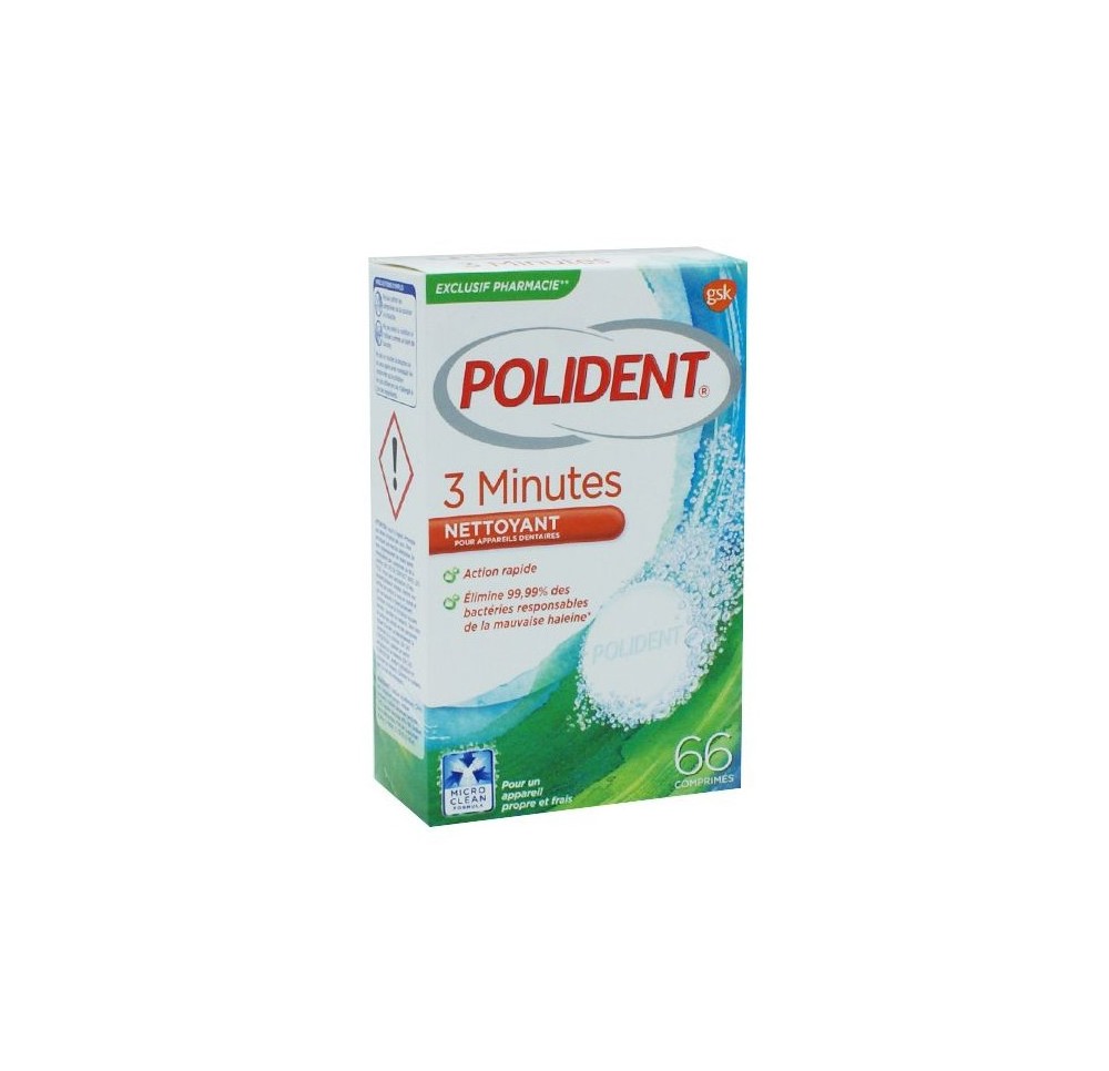 Polident Nettoyant 3 Minutes en Comprimés x66