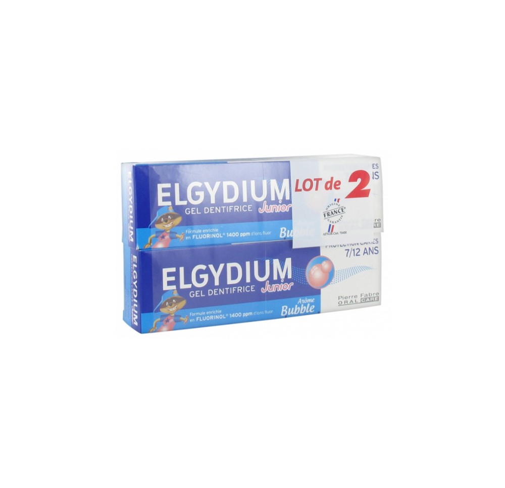 Elgydium Dentifrice Gel Junior 7-12a Bubble 2x50ml